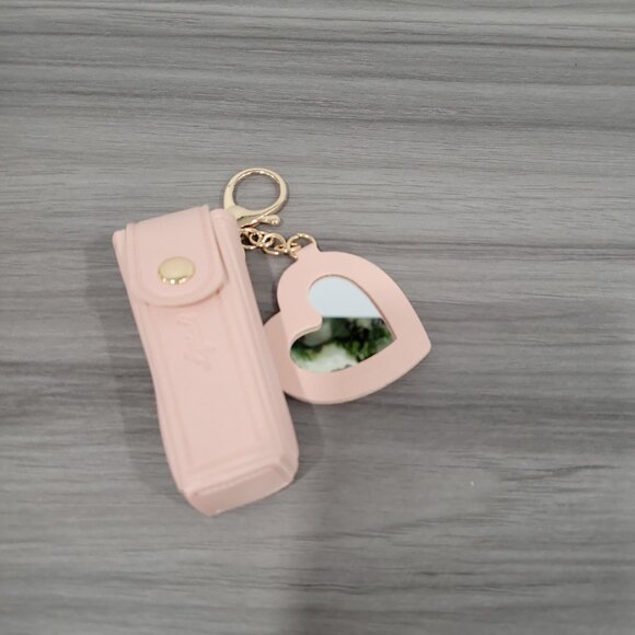 Cute Pink Mini Lipstick Holder Sleeve Keychain with Heart Shaped Mirror - Picture 6 of 7